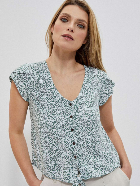 Moodo Бяло-зелена дамска шарена риза Moodo