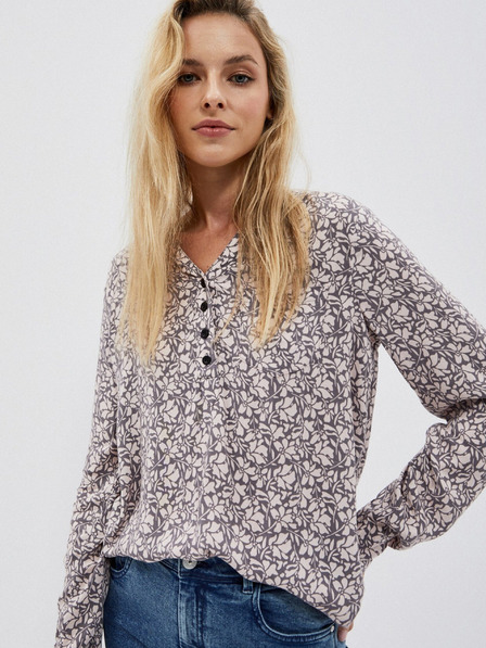 Moodo Бяла и сива дамска риза с шарки Moodo