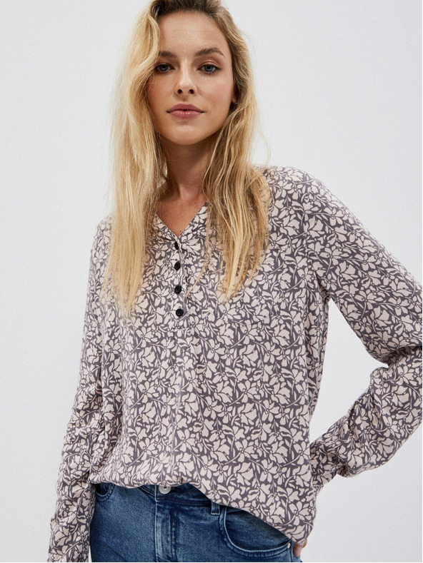 Moodo Бяла и сива дамска риза с шарки Moodo