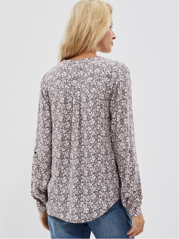 Moodo Бяла и сива дамска риза с шарки Moodo