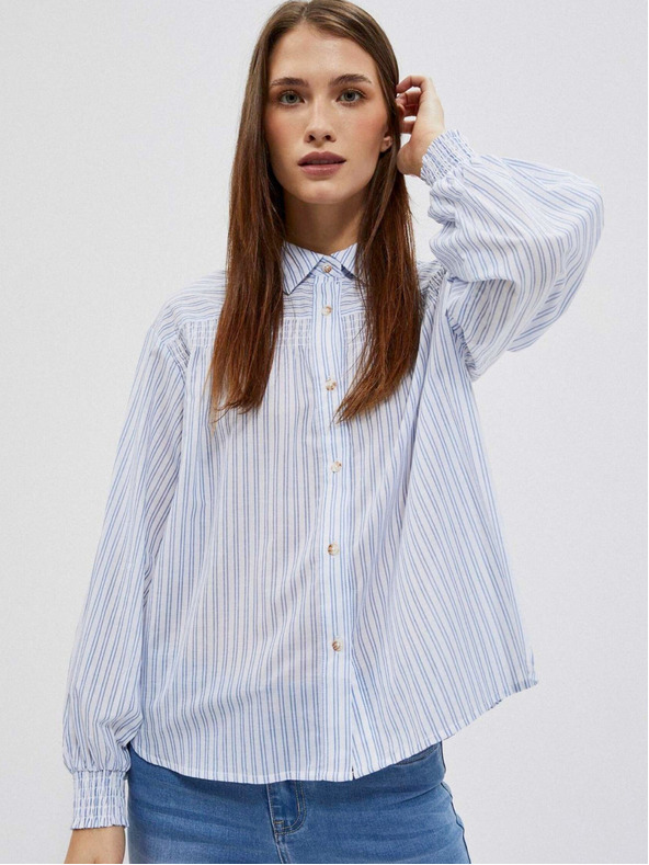 Moodo Бяло-синя дамска раирана риза Moodo