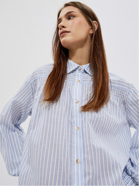 Moodo Бяло-синя дамска раирана риза Moodo