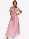 numoco Дълга рокля с плисирано деколте и връзка - пудрово розово Numoco