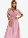 numoco Дълга рокля с плисирано деколте и връзка - пудрово розово Numoco