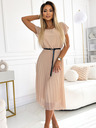 numoco Плисирана миди рокля с черен колан - бежова Numoco