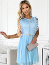 numoco 454-4 Рокля GRETA с дантела и златен колан - светлосиня