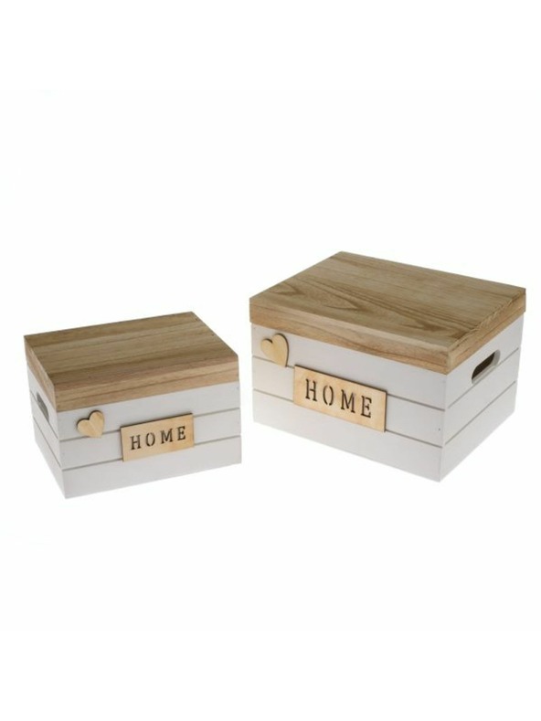 Casa de Engel Дървена кутия с капак, бяла - комплект от 2 броя, 0/8