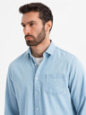Ombre Clothing Мъжка риза от деним с бродерия и джоб - светлосиньо Ombre Clothing