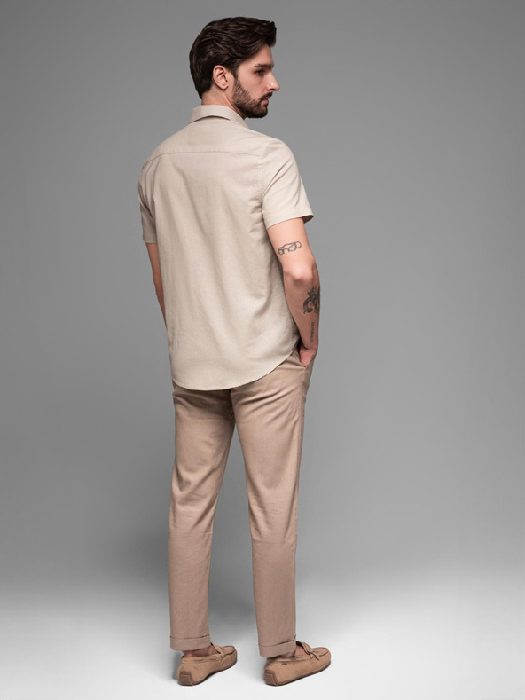 Ombre Clothing Мъжка риза с къс ръкав и кубинска яка Бежово Ombre Clothing