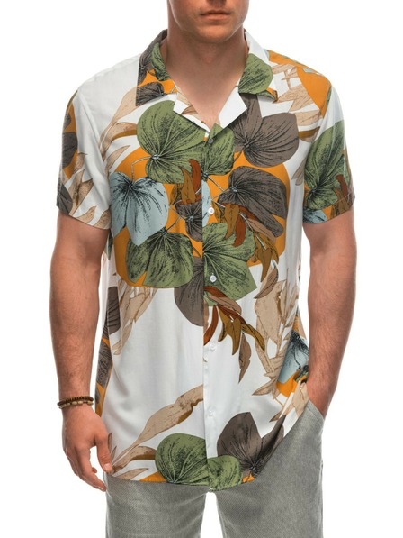 Ombre Clothing Мъжка вискозна шарена тениска с къс ръкав OM-SHPS-0113 Ombre Clothing бяла
