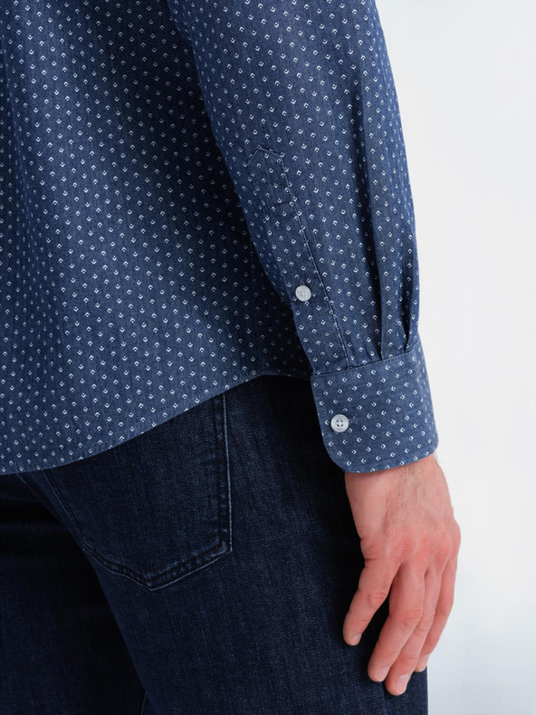 Ombre Clothing Мъжка риза от фин дънков плат с джоб - светлосиня Ombre Clothing