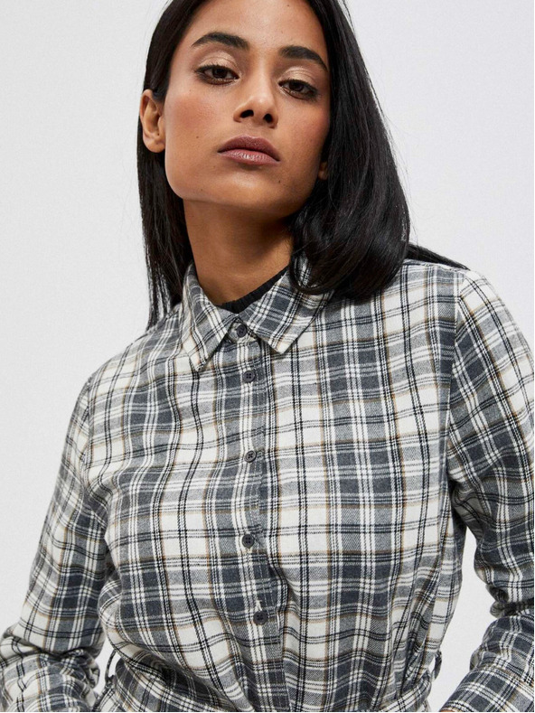 Moodo Бяла и сива дамска карирана риза Moodo