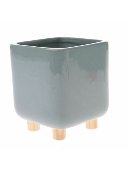 Casa de Engel Керамичен кашпон с дървени крака, светлозелен, 0/24