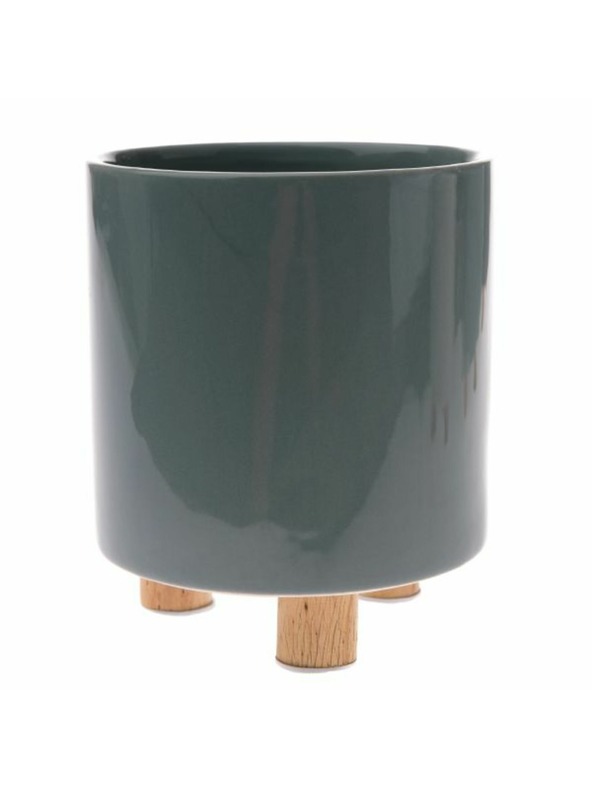 Casa de Engel Керамична саксия с дървени крака, светлозелена, 0/12