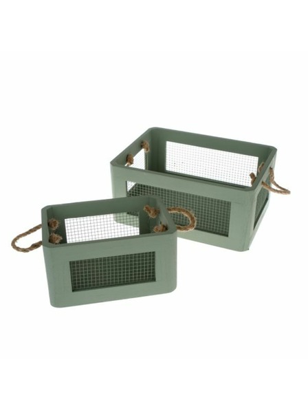 Casa de Engel Дървена кутия с мрежа, зелена - комплект от 2, 0/8