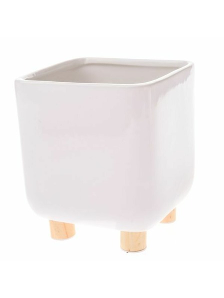 Casa de Engel Керамичен калъф за саксия с дървени крака, бял, 0/8