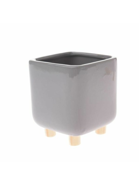 Casa de Engel Керамична кашпа с дървени крака, сива, 0/24