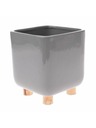 Casa de Engel Керамичен кашпо контейнер с дървени крачета, сив, 0/8