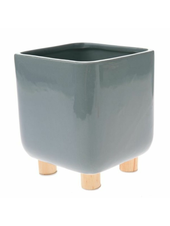Casa de Engel Керамичен кашпон с дървени крачета, светлозелен, 0/8