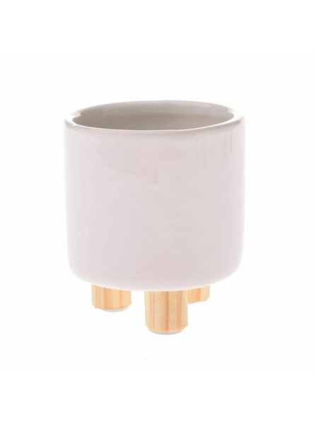 Casa de Engel Керамичен саксиер с дървени крачета, бял, 0/48
