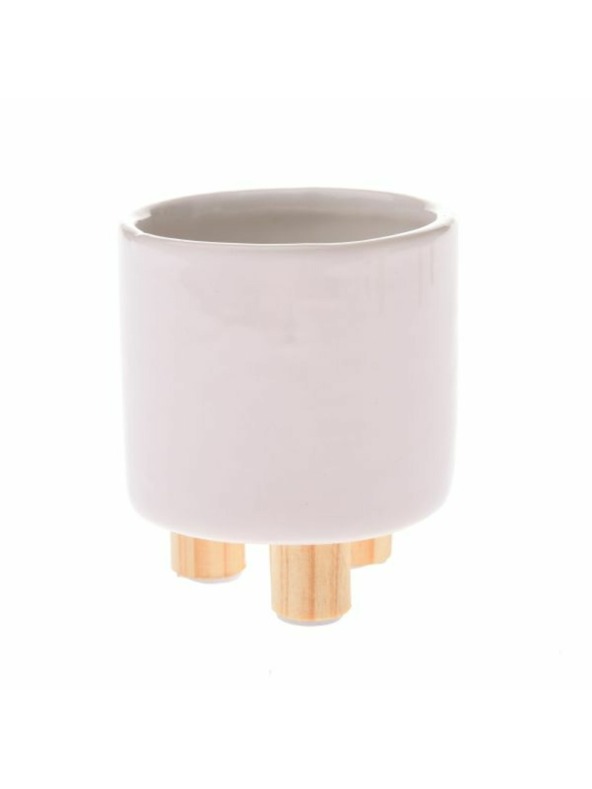Casa de Engel Керамичен саксиер с дървени крачета, бял, 0/48