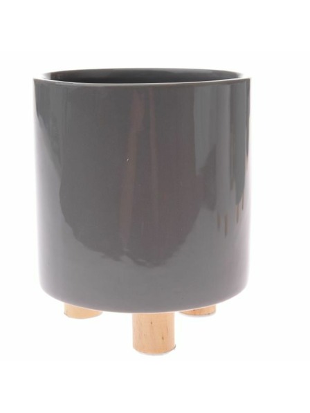 Casa de Engel Керамична саксия с дървени крака, сива, 0/12