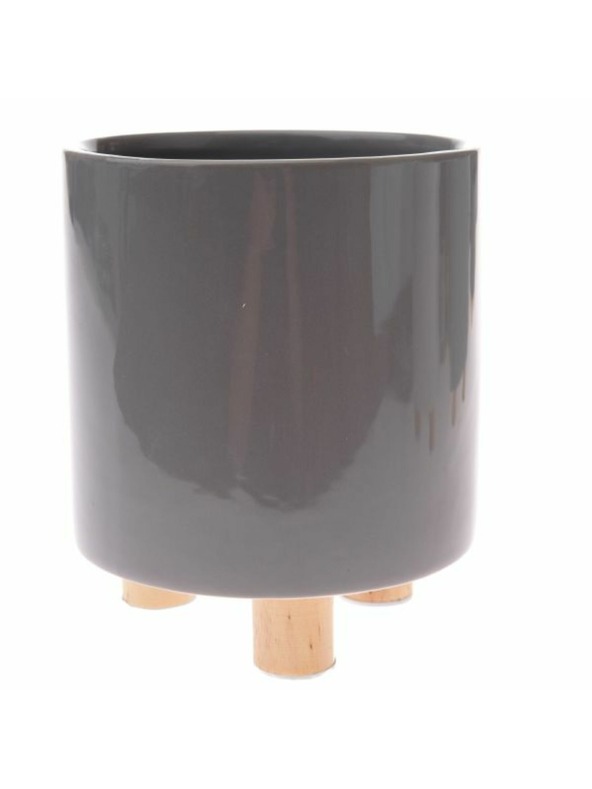 Casa de Engel Керамична саксия с дървени крака, сива, 0/12