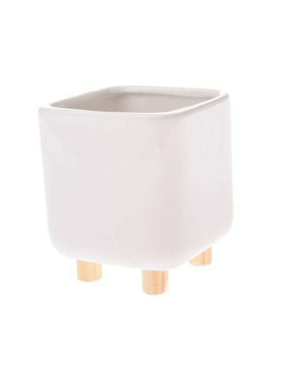 Casa de Engel Керамичен кашпон с дървени крачета, бял, 0/24
