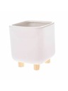 Casa de Engel Керамичен кашпон с дървени крачета, бял, 0/24
