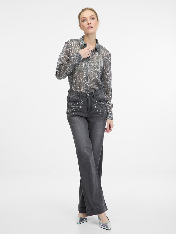 Orsay Сребърна блуза с яка ORSAY