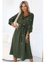 numoco 531-5 Миди риза-рокля със златисти копчета и вратовръзка - КАКИ