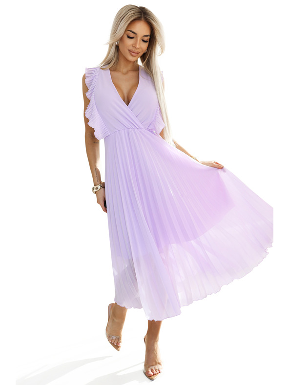 numoco 315-7 EMILY Плисирана рокля с волани и деколте - лилаво
