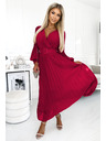 numoco 414-9 KLARA Набрана рокля с колан и деколте - Винено червено