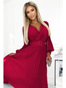 numoco 414-9 KLARA Набрана рокля с колан и деколте - Винено червено