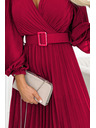 numoco 414-9 KLARA Набрана рокля с колан и деколте - Винено червено