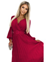 numoco 414-9 KLARA Набрана рокля с колан и деколте - Винено червено