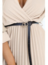 numoco 462-5 SERENA Плисирани макси рокли с деколте, колан и 3/4 ръкави - ТЪМНОБЕЖОВИ