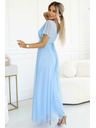 numoco 562-5 NASTIA Дълга рокля с деколте и къс ръкав - светлосиня