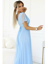 numoco 562-5 NASTIA Дълга рокля с деколте и къс ръкав - светлосиня