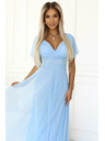 numoco 562-5 NASTIA Дълга рокля с деколте и къс ръкав - светлосиня