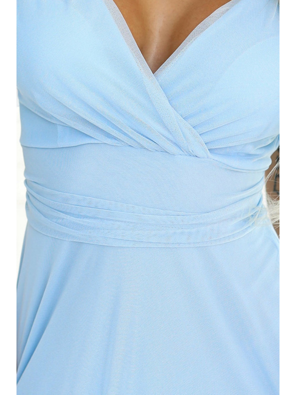 numoco 562-5 NASTIA Дълга рокля с деколте и къс ръкав - светлосиня