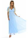 numoco 562-5 NASTIA Дълга рокля с деколте и къс ръкав - светлосиня