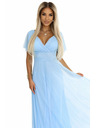 numoco 562-5 NASTIA Дълга рокля с деколте и къс ръкав - светлосиня