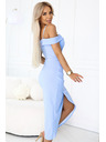 numoco 564-9 CALLIE Миди рокля с открити рамене и дълбоко деколте - светлосиня