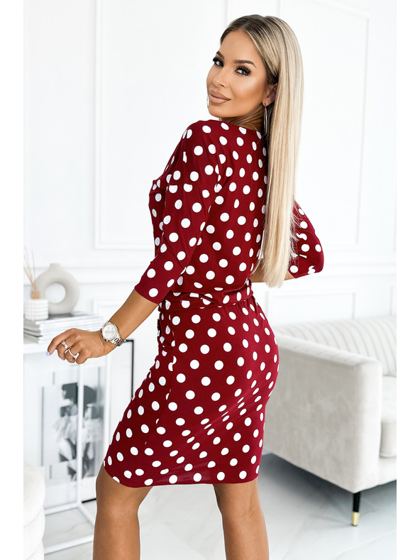 numoco 13-164 Спортна рокля с връзване и джобове - бордо + точки