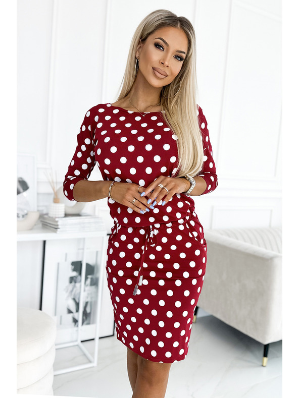 numoco 13-164 Спортна рокля с връзване и джобове - бордо + точки