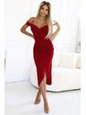 numoco 564-8 CALLIE Миди рокля с деколте на рамене - виненочервена