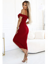 numoco 564-8 CALLIE Миди рокля с деколте на рамене - виненочервена
