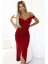 numoco 564-8 CALLIE Миди рокля с деколте на рамене - виненочервена