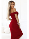 numoco 564-8 CALLIE Миди рокля с деколте на рамене - виненочервена